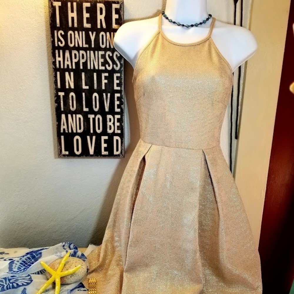 Sexy GOLD GLITZY Mini Skater DRESS ~ Soprano spree - Picture 2 of 8
